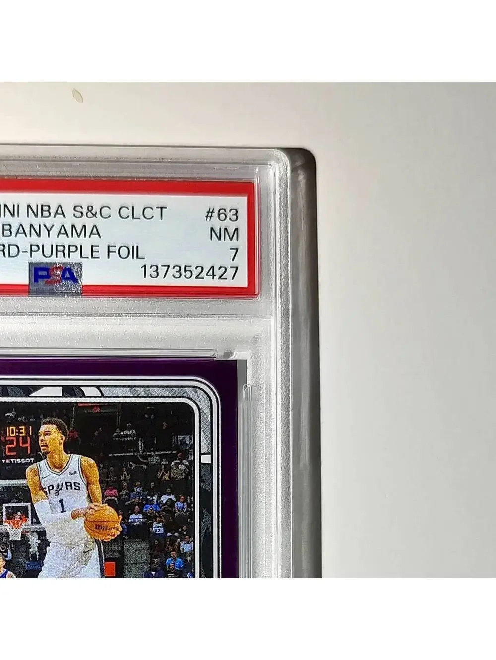 Victor Wembanyama 2024-25 Panini NBA #63 Sticker 42/75 Purple Foil PSA 7 NM